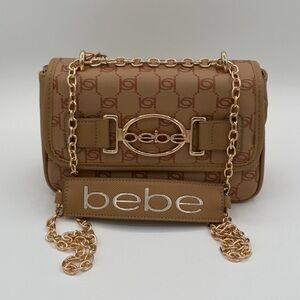 Bebe Women's Small Monogram Crossbody Purse with Golden Chain Strap New